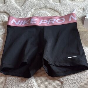 NWT Nike Pro Black Shorts with Pink Waistband